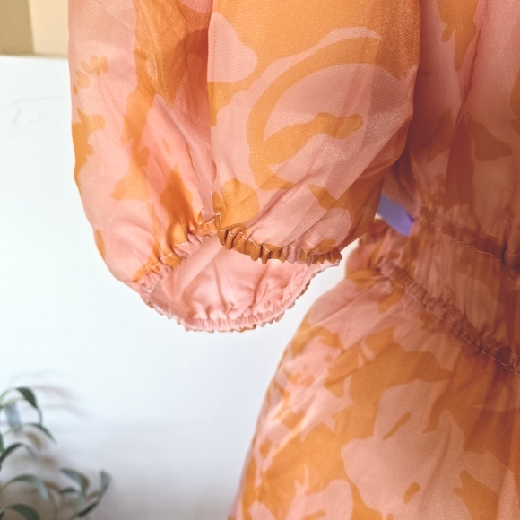 🏷️ARULA 'C' Orange Pink Floral Puff Sleeve Organza Fit Flare Mini Dress 3X - Picture 6 of 12